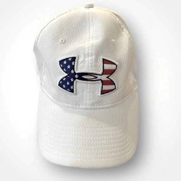 Under Armour White Golf Baseball Cap Strap Back Red White Blue UA - Picture 2 of 5